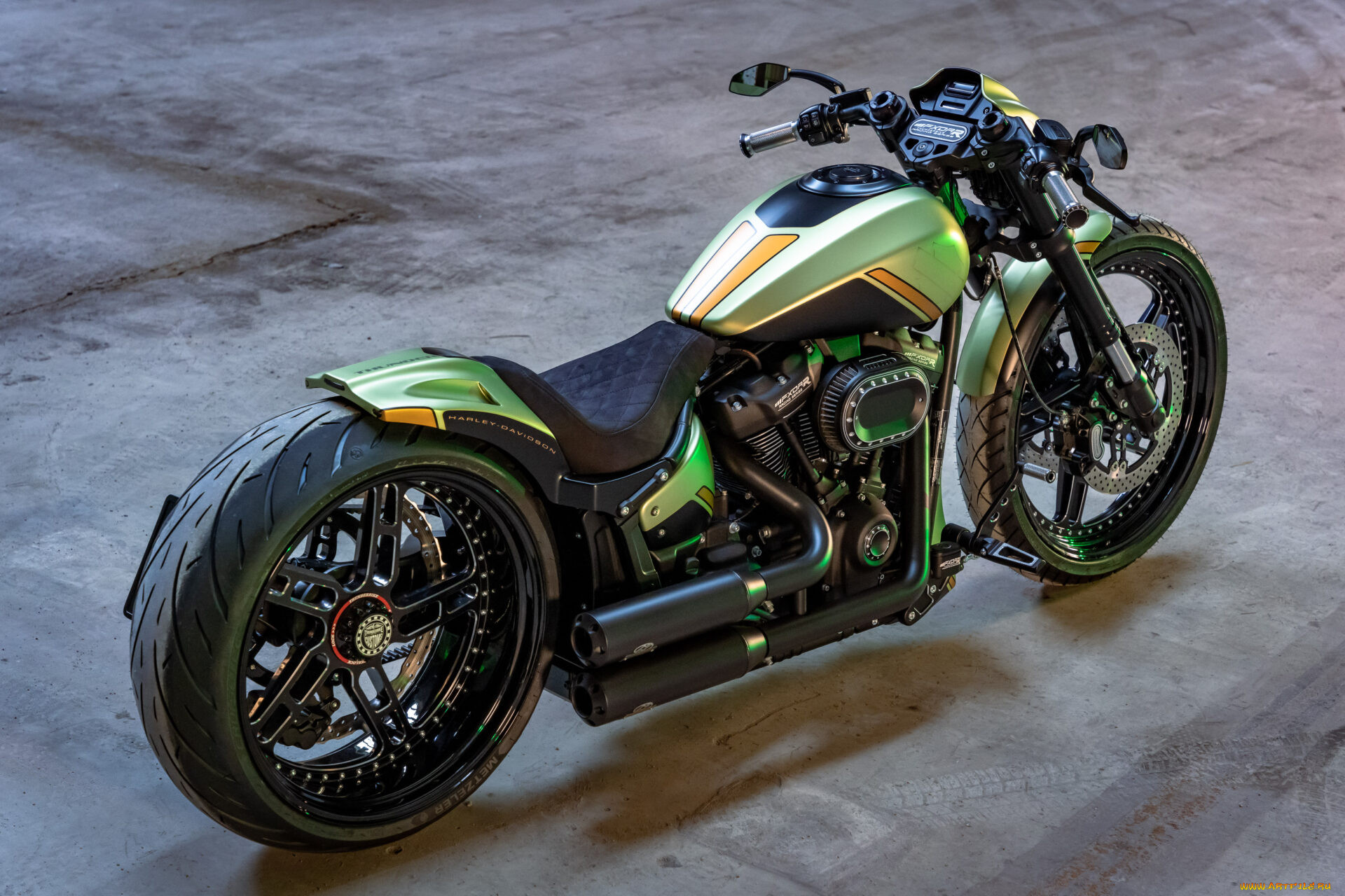 , harley-davidson, softail, fxdr, customized, golden, lime, tuning, bikes